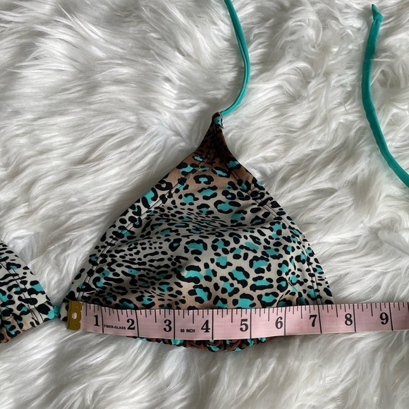 Xhilaration | Large Teal/Brown Leopard Triangle Bikini Top - String with Liners - Picture 6 of 11